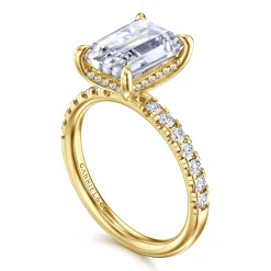 Clearance Gabriel & Co. Adela - 14K Yellow Gold Emerald Cut Hidden Halo Diamond Engagement Ring
