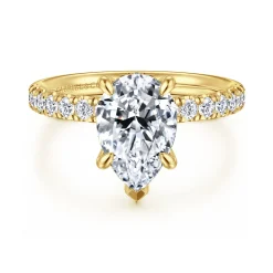 New Gabriel & Co. Adela - 14K Yellow Gold Pear Shape Hidden Halo Diamond Engagement Ring