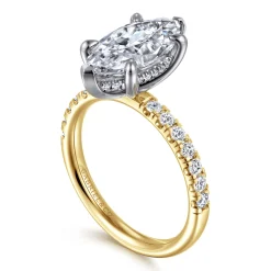 Clearance Gabriel & Co. Adela - 14K Yellow-White Gold Marquise Shape Hidden Halo Diamond Engagement Ring