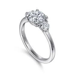 New Gabriel & Co. Adeline - 14K White Gold Round Three Stone Diamond Engagement Ring