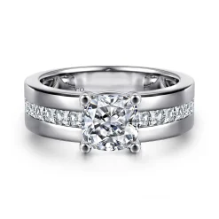 Sale Gabriel & Co. Adley - 14K White Gold Wide Band Cushion Cut Diamond Engagement Ring