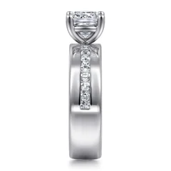 Sale Gabriel & Co. Adley - 14K White Gold Wide Band Cushion Cut Diamond Engagement Ring