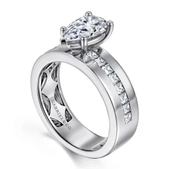 Gabriel & Co. Adley - 14K White Gold Wide Band Pear Shape Diamond Engagement Ring