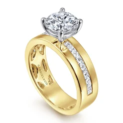 Hot Gabriel & Co. Adley - 14K Yellow-White Gold Wide Band Round Diamond Engagement Ring