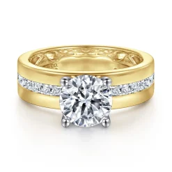 Hot Gabriel & Co. Adley - 14K Yellow-White Gold Wide Band Round Diamond Engagement Ring