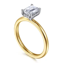 Sale Gabriel & Co. Ady - 14K White-Yellow Gold Hidden Halo Emerald Cut Diamond Engagement Ring