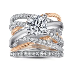 Clearance Gabriel & Co. Affection - 14K White-Rose Gold Free Form Round Diamond Engagement Ring