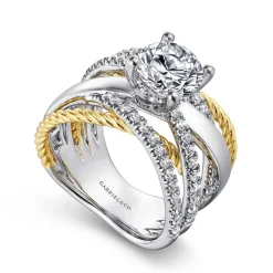 Sale Gabriel & Co. Affection - 14K White-Yellow Gold Free Form Round Diamond Engagement Ring