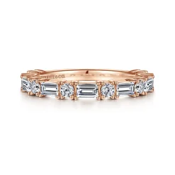 Gabriel & Co. Aggie - 14K Rose Gold Baguette and Round Diamond Anniversary Band - 0.95 ct