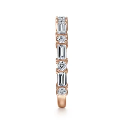 Gabriel & Co. Aggie - 14K Rose Gold Baguette and Round Diamond Anniversary Band - 0.95 ct