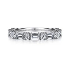 Discount Gabriel & Co. Aggie - 14K White Gold Baguette and Round Diamond Anniversary Band - 0.95 ct