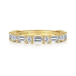 Sale Gabriel & Co. Aggie - 14K Yellow Gold Baguette and Round Diamond Anniversary Band - 0.95 ct