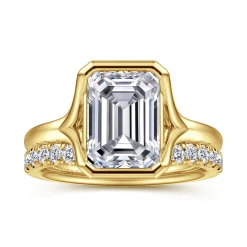 Gabriel & Co. Agnes - 14K Yellow Gold Bezel Set Emerald Cut Solitaire Diamond Engagement Ring