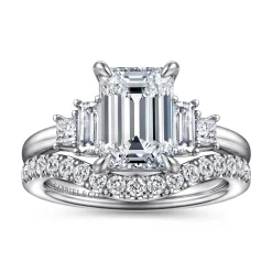 Sale Gabriel & Co. Aguilena - 14K White Gold Emerald Cut Five Stone Diamond Engagement Ring