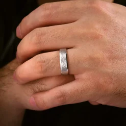Outlet Gabriel & Co. Aiden - 14K White Gold 6mm - Men's Wedding Band in Hammered Finish