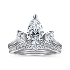 Best Gabriel & Co. Aidy - 14K White Gold Three Stone Pear Shaped Chevron Engagement Ring