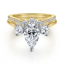 Sale Gabriel & Co. Aidy - 14K Yellow Gold Three Stone Pear Shaped Chevron Engagement Ring