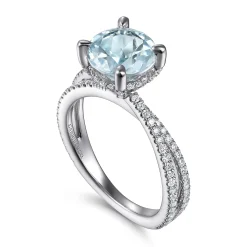 Hot Gabriel & Co. Aisha - 14K White Gold Split Shank Round Aquamarine and Diamond Engagement Ring