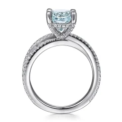 Hot Gabriel & Co. Aisha - 14K White Gold Split Shank Round Aquamarine and Diamond Engagement Ring