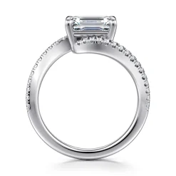 Clearance Gabriel & Co. Aiva - 14K White Gold Bypass Emerald Cut Diamond Engagement Ring