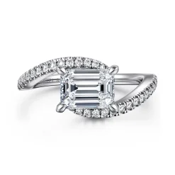 Clearance Gabriel & Co. Aiva - 14K White Gold Bypass Emerald Cut Diamond Engagement Ring