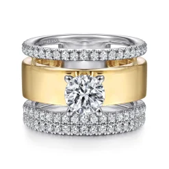 Discount Gabriel & Co. Aiza - 14K White-Yellow Gold Round Diamond Engagement Ring