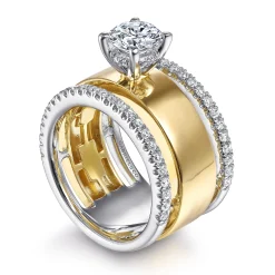 Discount Gabriel & Co. Aiza - 14K White-Yellow Gold Round Diamond Engagement Ring