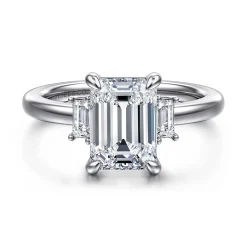 Hot Gabriel & Co. Alaminos - 14K White Gold Emerald Cut Three Stone Diamond Engagement Ring