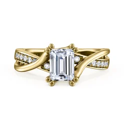 Sale Gabriel & Co. Aleesa - 14K Yellow Gold Twisted Emerald Cut Diamond Engagement Ring