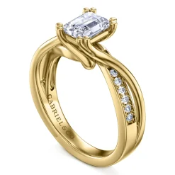 Sale Gabriel & Co. Aleesa - 14K Yellow Gold Twisted Emerald Cut Diamond Engagement Ring