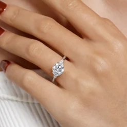 Discount Gabriel & Co. Alesandra - 14K White Gold Half Bezel Round Three Stone Diamond Engagement Ring
