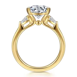 Best Gabriel & Co. Alesandra - 14K Yellow Gold Half Bezel Three Stone Round Diamond Engagement Ring