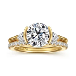 Best Gabriel & Co. Alesandra - 14K Yellow Gold Half Bezel Three Stone Round Diamond Engagement Ring