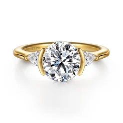 Best Gabriel & Co. Alesandra - 14K Yellow Gold Half Bezel Three Stone Round Diamond Engagement Ring
