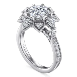 Outlet Gabriel & Co. Alexandria - 14K White Gold Floral Halo Round Diamond Engagement Ring