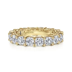 Clearance Gabriel & Co. Alexi - 14K Yellow Gold Cushion Cut Shared Prong Diamond Eternity Band - 4.5 ct