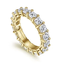 Clearance Gabriel & Co. Alexi - 14K Yellow Gold Cushion Cut Shared Prong Diamond Eternity Band - 4.5 ct