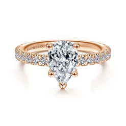 New Gabriel & Co. Alina - 14K Rose Gold Hidden Halo Pear Shape Diamond Engagement Ring