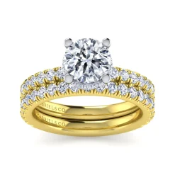 Clearance Gabriel & Co. Alina - 14K White-Yellow Gold Hidden Halo Round Diamond Engagement Ring