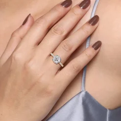 Clearance Gabriel & Co. Alina - 14K White-Yellow Gold Hidden Halo Round Diamond Engagement Ring