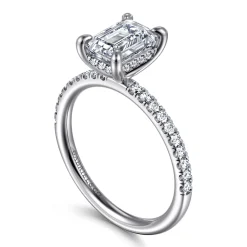 Best Gabriel & Co. Allison - 14K White Gold Emerald Cut Hidden Halo Diamond Engagement Ring