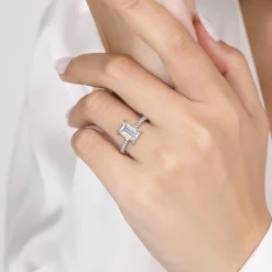 New Gabriel & Co. Allison - 14K White Gold Emerald Cut Hidden Halo Diamond Engagement Ring