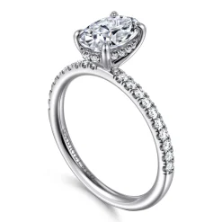 New Gabriel & Co. Allison - 14K White Gold Oval Hidden Halo Diamond Engagement Ring