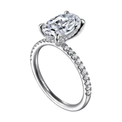 Hot Gabriel & Co. Allison - 14K White Gold Oval Hidden Halo Diamond and Engagement Ring