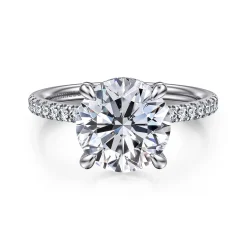 New Gabriel & Co. Allison - 14K White Gold Round Hidden Halo Diamond and Engagement Ring