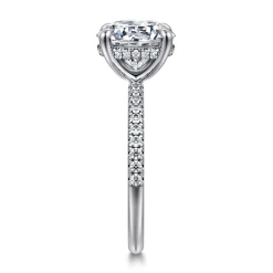 New Gabriel & Co. Allison - 14K White Gold Round Hidden Halo Diamond and Engagement Ring
