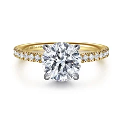 Clearance Gabriel & Co. Allison - 14K White-Yellow Gold Round Hidden Halo Diamond and Engagement Ring