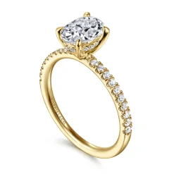 New Gabriel & Co. Allison - 14K Yellow Gold Oval Hidden Halo Diamond and Engagement Ring
