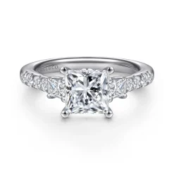 Clearance Gabriel & Co. Alta - 14K White Gold Princess Cut Three Stone Diamond Engagement Ring