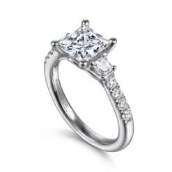 Clearance Gabriel & Co. Alta - 14K White Gold Princess Cut Three Stone Diamond Engagement Ring
